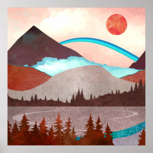 Affiche Paysage arc-en-ciel bleu