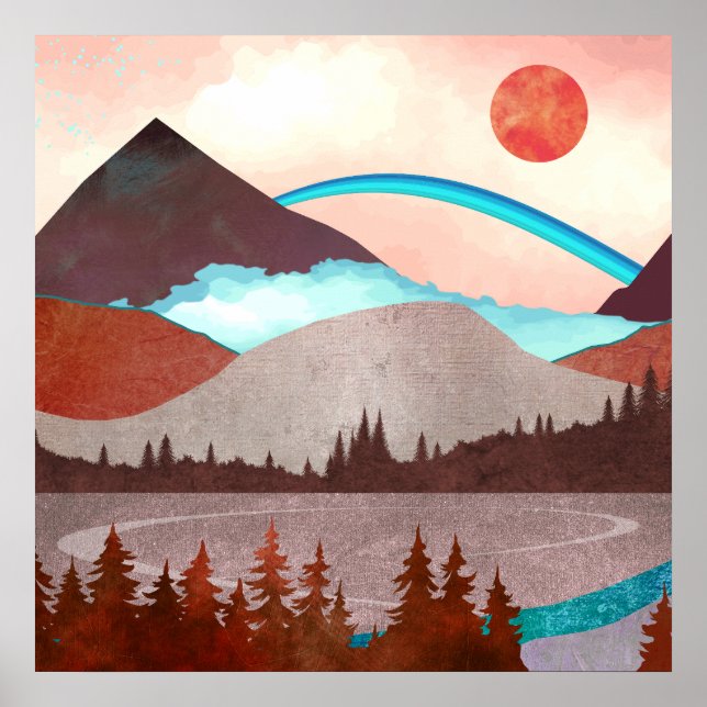 Affiche Paysage arc-en-ciel bleu (Devant)