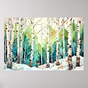 Affiche Paysage artistique de la forêt de bouleaux