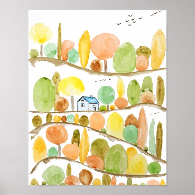 Affiche paysage automne aquarelle (Devant)