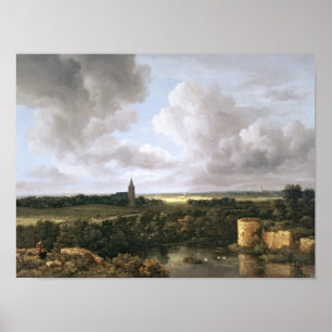Affiche Paysage avec Château en ruine et église