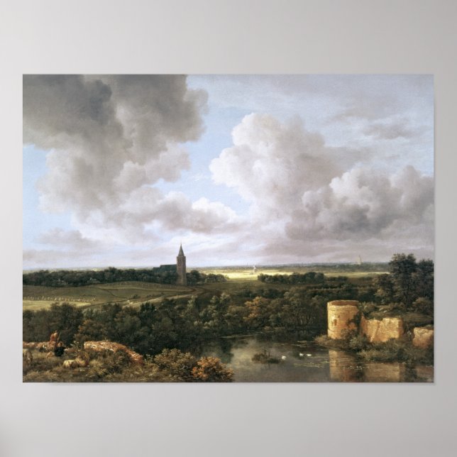 Affiche Paysage avec Château en ruine et église (Devant)