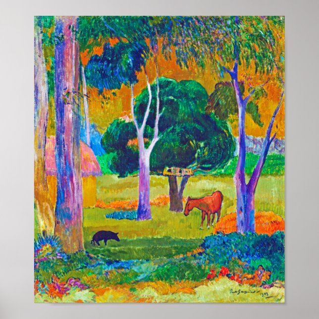 Affiche Paysage avec cochon et cheval, Gauguin (Devant)