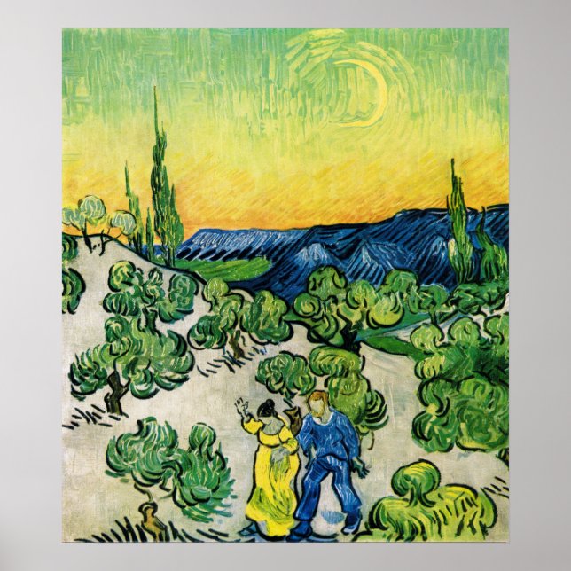 Affiche Paysage avec couple Marche par Vincent van Gogh (Devant)