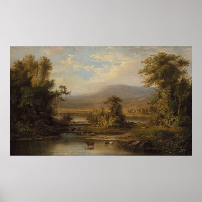 Affiche Paysage avec des vaches s'abreuvant dans un ruisse (Devant)