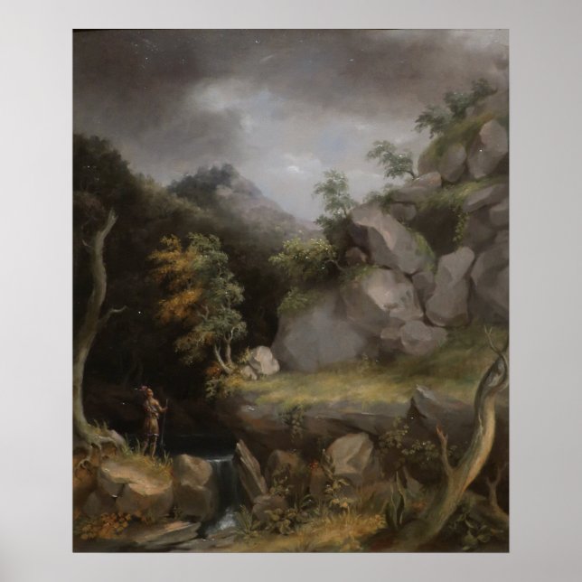 Affiche Paysage avec Indien — Thomas Cole (Imprimer). (Devant)