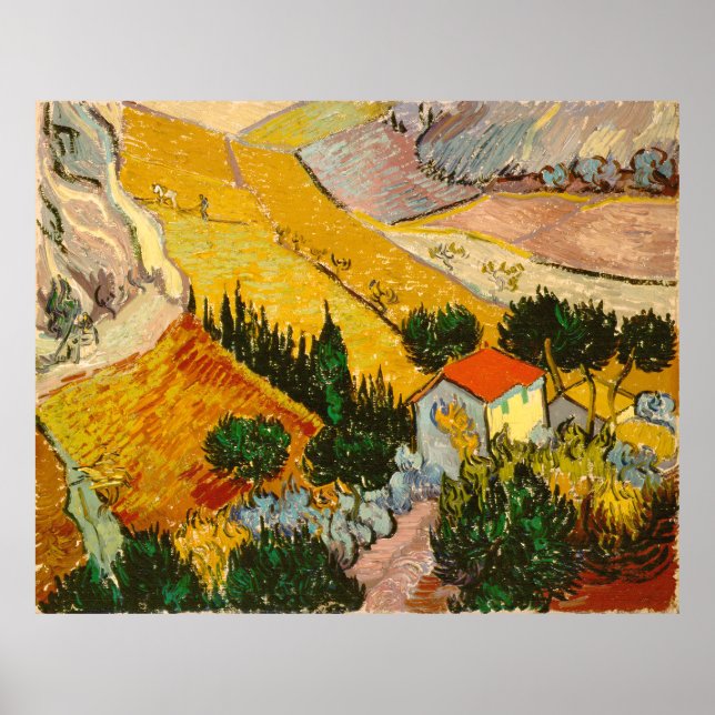 Affiche Paysage avec Maison et PloughmaVincent van Gogh (Devant)