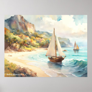 Affiche Paysage avec mer et voiliers