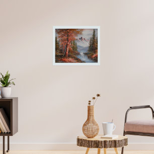 Affiche Paysage avec montagnes et cascade