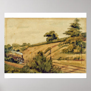 Affiche Paysage avec train, 1854 (avec crayon sur papier)