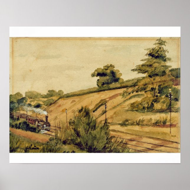 Affiche Paysage avec train, 1854 (avec crayon sur papier) (Devant)