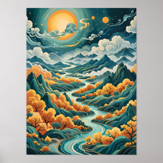 Affiche Paysage bohémien - Rivières à fleurs sereines