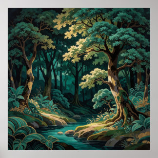 Affiche Paysage boisé Forêt émeraude enchantée 🌿