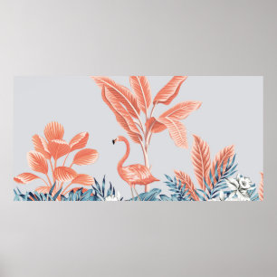 Affiche Paysage botanique vintage tropical, palmier rose