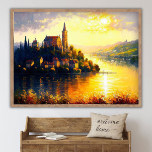 Affiche Paysage captivant de coucher de soleil, peinture,
