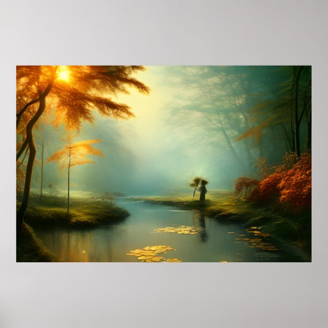 Affiche Paysage classique beau soleil doré automne (Devant)