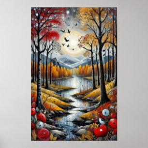 Affiche Paysage coloré surréaliste avec une rivière paisib