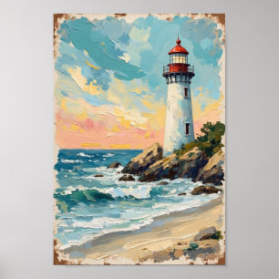 Affiche Paysage côtier de phare vintage Art