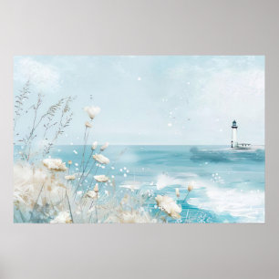 Affiche Paysage côtier de style aquarelle avec phare