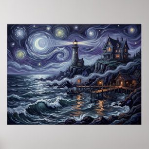 Affiche Paysage côtier nocturne étoilé de la baie des veuv