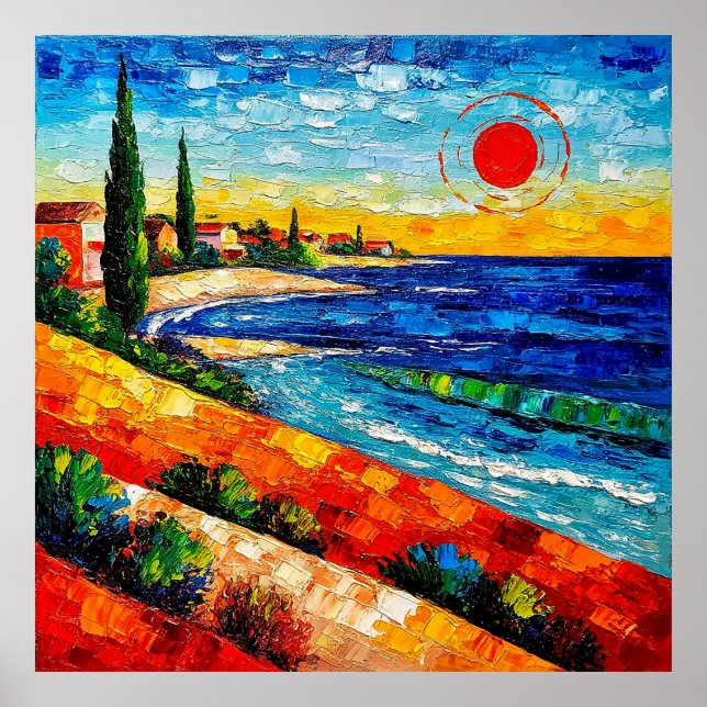 Affiche Paysage côtier vibrant avec coucher de soleil colo (Devant)