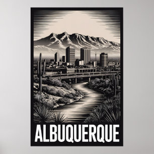 Affiche Paysage d'Albuquerque Nouveau-Mexique en noir et b
