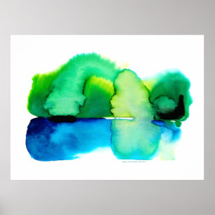 Affiche Paysage d'aquarelle Abstraite bleu et vert