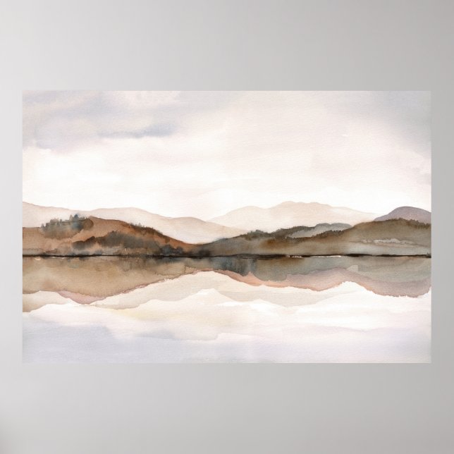 Affiche Paysage d'aquarelle Abstraite Lac de montagne Brow (Devant)