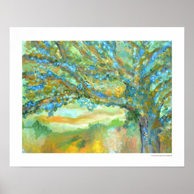 Affiche Paysage d'arbres Peinture moderne sarcelle vert bl (Devant)