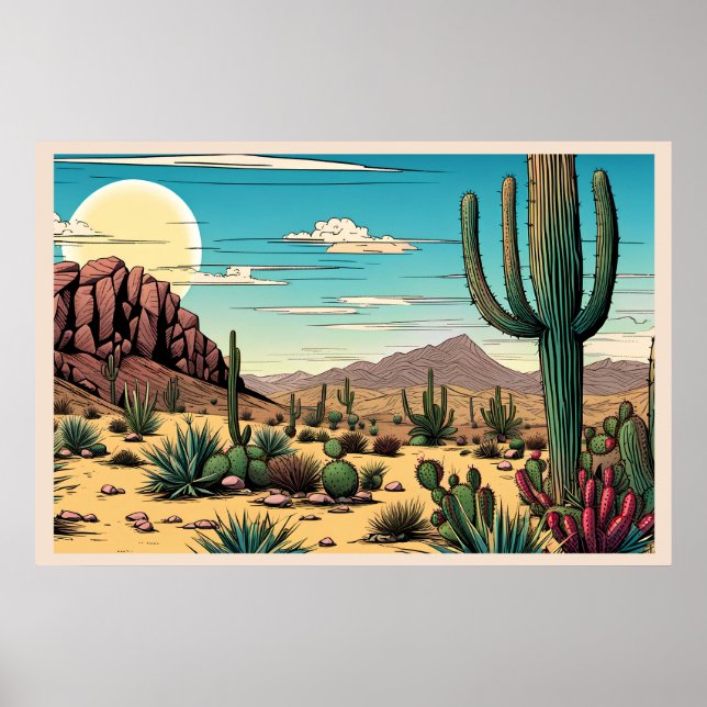 Affiche Paysage d'art graphique de Desert Butte Mesa (Devant)