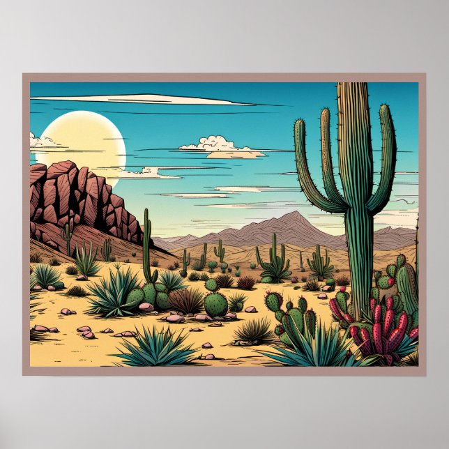 Affiche Paysage d'art graphique de Desert Butte Mesa (Devant)