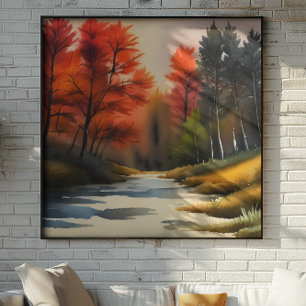 Affiche Paysage d'automne aquarelle