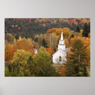 Affiche Paysage d'automne avec église, Vermont, États-Unis