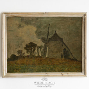 Affiche Paysage d'automne avec moulin à vent peinture Vint
