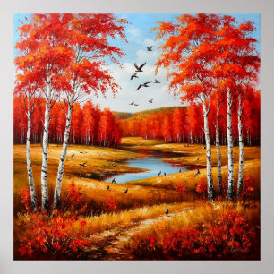 Affiche Paysage d'automne panoramique avec feuillage vibra