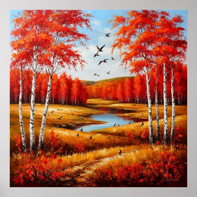 Affiche Paysage d'automne panoramique avec feuillage vibra (Devant)