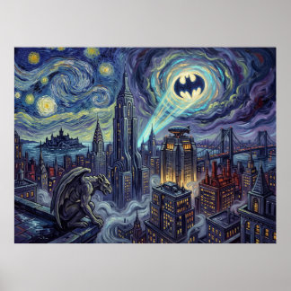 Affiche Paysage de bande dessinée de la nuit étoilée de Go