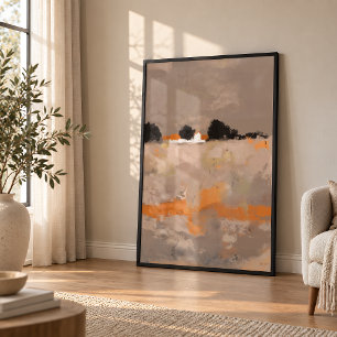 Affiche Paysage de campagne abstrait taupe et orange