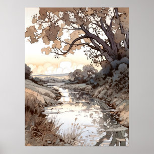 Affiche Paysage de campagne aquarelle 