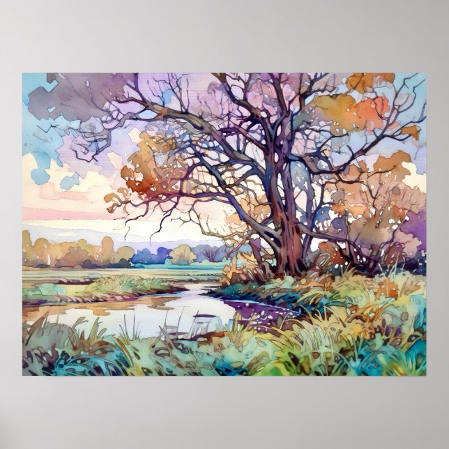 Affiche Paysage de campagne aquarelle  (Devant)