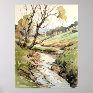 Affiche Paysage de campagne aquarelle