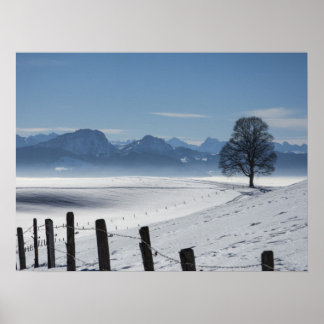 Affiche Paysage de campagne hivernale neige Photo