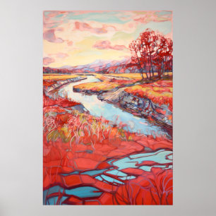 Affiche Paysage de campagne peinture aquarelle