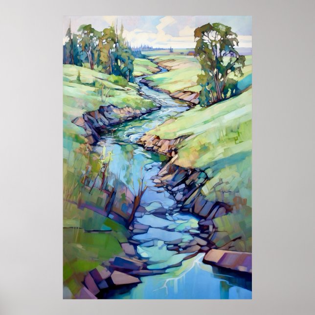 Affiche Paysage de campagne peinture aquarelle (Devant)