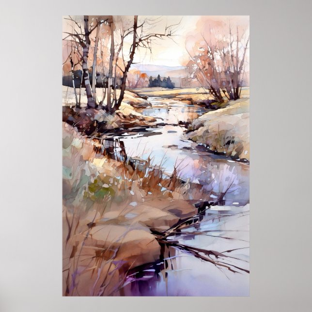 Affiche Paysage de campagne peinture aquarelle (Devant)