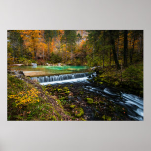 Affiche Paysage de cascade automnale à Kamniška Bistrica,