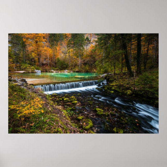 Affiche Paysage de cascade automnale à Kamniška Bistrica,  (Devant)