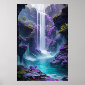 Affiche Paysage de cascade violette dans un rêve