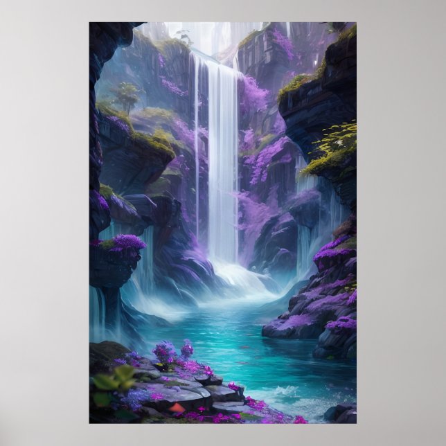 Affiche Paysage de cascade violette dans un rêve (Devant)