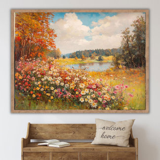 Affiche Paysage de champ de fleurs sauvages d'automne, Pei